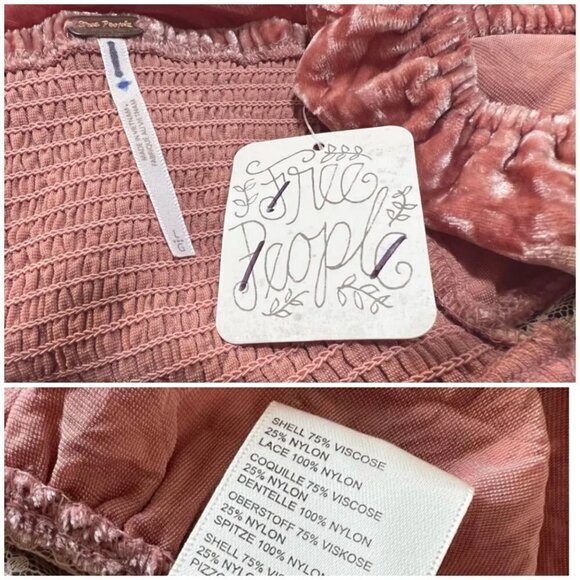 Free People Sz L Mauve Pink Velvet Peplum Ruffle Hem Cropped Smocked Top NWT NEW - Picture 15 of 16